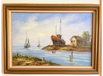 Mid-century Oil On Canvas - Coastal Landscape - Signed Brian Roche