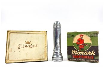 Monark Ammunition Box - Vintage Advertising - Chesterfield Tin & Scout Flashlight