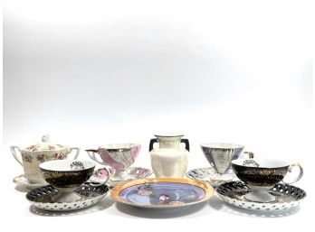 Assorted Lot Of Antique Porcelain - Teacup & Saucers, Vase & Sugar