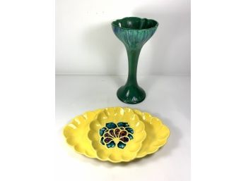 Vintage Glazed Platter & Haeger Vase