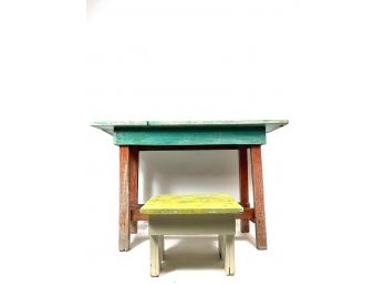 Chip Paint Side Table & Foot Stool