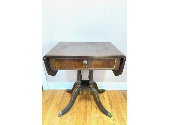 Antique Brass Footed Drop Leaf Table