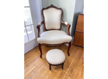 Victorian Upholstered Arm Chair & Footstool