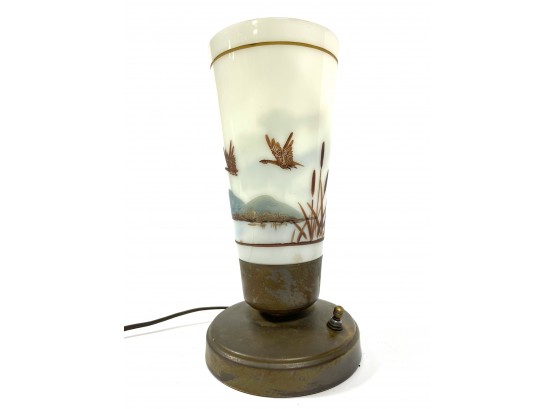 1930s Hand-painted Milk Glass Lamp