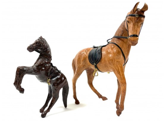 Pair Of Vintage Leather Horse Sculptures