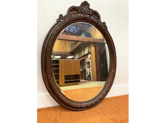 Large Decorative Wooden Oval Wall Mirror