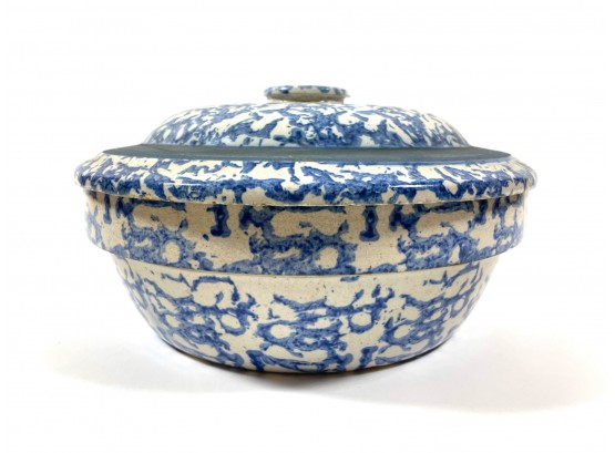 Antique Blue Stoneware Lidded Bowl