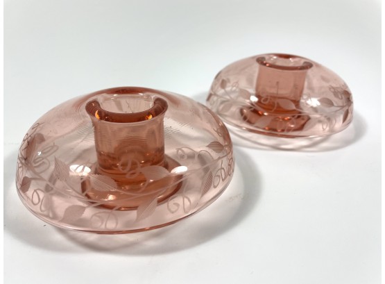 Pair Of Depression Glass Candle Holders