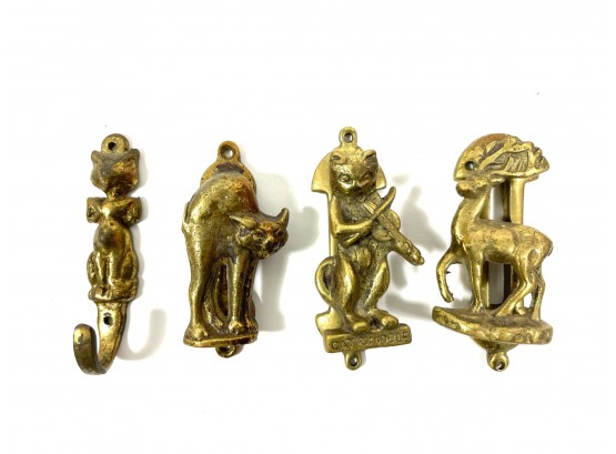 Antique Brass Animal Door Knockers & Hook