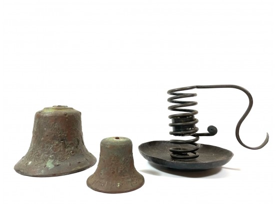 Early Bronze Bells & Candle Holder