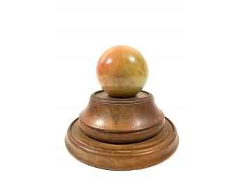 Antique Alabaster Sphere & Wooden Stand