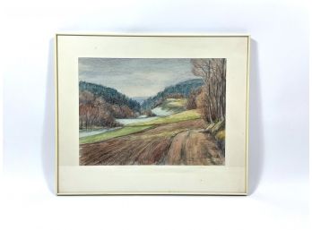 Original German Signed Watercolor & Charcoal Painting