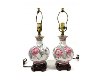 Pair Of Chinese Floral Decorated Table Lamps