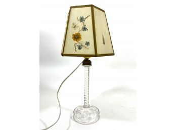 Antique Etched Glass Lamp & Fiberglass Shade