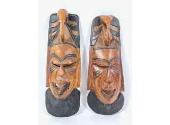 Pair Of Wooden Tribal Masks