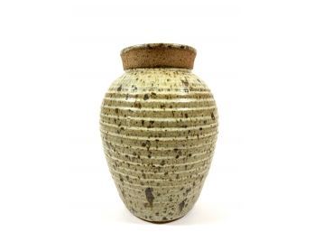 Large Antique Hand-Thrown Pottery Container & Cork