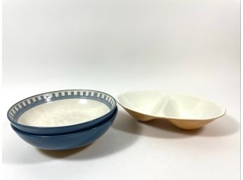 Pair Of Vintage Bowls & Divided Serving Bowl