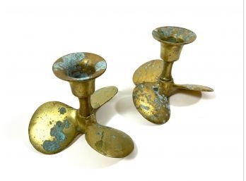 Antique Solid Brass Propeller Candle Sticks