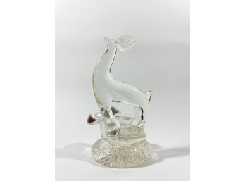 Vintage Blown Art Glass Sculpture - Deer & Mushrooms
