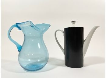 Blown Glass Pitcher & Mid-Century Porcelain Teapot