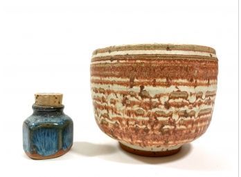 Studio Pottery Vase & Corked Jar