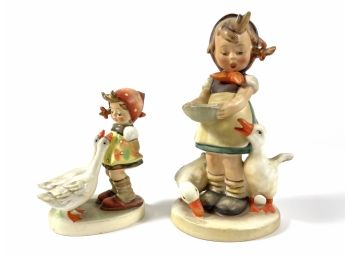 Early Goebel Porcelain Hummel Figurines 'be Patient' #197 & 'goose Girl' #47 3/0