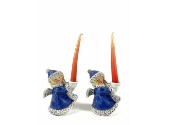 Pair Of Goebel Porcelain Hummel Figurine Candlesticks