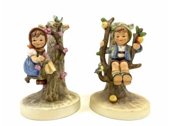 Goebel Porcelain Hummel Candlestick Figurines 'apple Tree Boy & Girl' #676 & #677