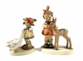 Goebel Porcelain Hummel Figurines 'friends' #136 & 'goose Girl' #47 3/0
