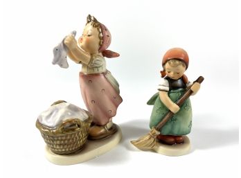 Goebel Porcelain Hummel Figurines 'wash Day' #321/I & 'little Sweeper' #171/0