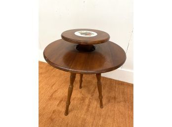 Antique Solid Cherry Lazy Susan Pie Stand (enamel Top Insert)