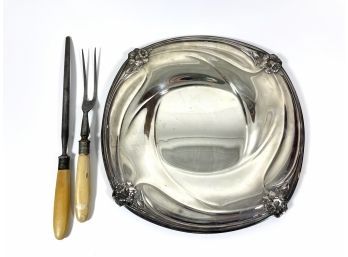 Art Nouveau Silverplated Tray & Carving Utensils