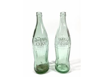 Pair Of Vintage Green 10 Oz Coca-cola Glass Bottles