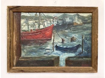 1963 Daniel - Original Oil On Canvas Harbor Scene