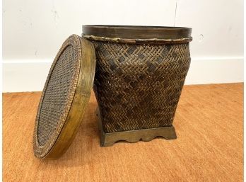 Woven Lidded Basket - Waste Basket Size