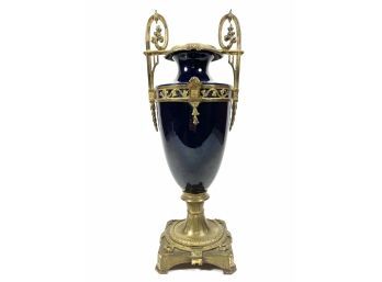 Rare French Sevres Blue Porcelain & Gilted Bronze Urn Vase