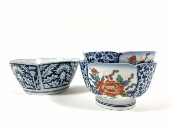 Vintage Japanese Porcelain Bowl & Cups
