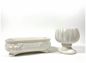 Lot Of White Mid-Century US Pottery Planters