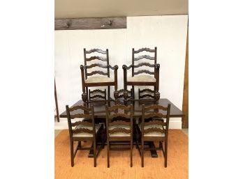 Antique Jacobean Table & 8 Drop Seat Ladderback Chairs