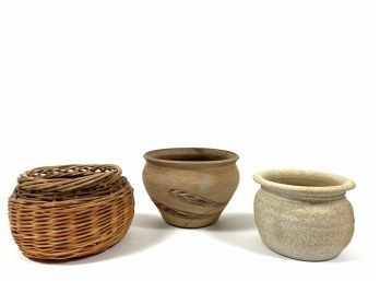 Native American Pottery Vases & Woven Basket