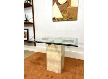 1970s Travertine & Glass Cocktail Table