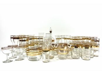 Large Lot Of Mid-century Gold Leaf Glassware