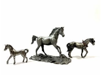 (3) Collectible Pewter Horse Figurines - Made By Hudson