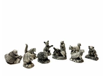 (10) Jane Lunger Signed Collectible Forest Animal Pewter Figurines