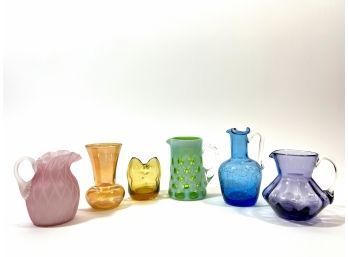 (6) Diminutive Art Glass Pitchers/vases - Pilgrim