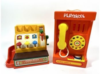 Vintage Fisher-price Cash Register & Playskool Pay Phone