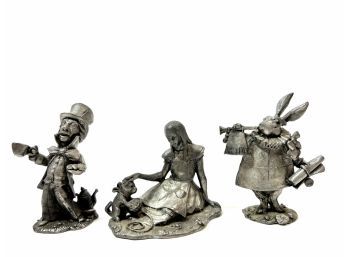 (3) Alice In Wonderland Pewter Collectible Figurines