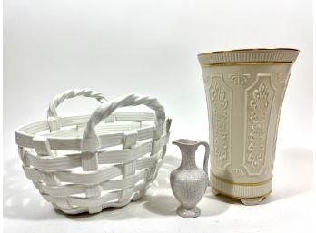 Lenox Vase, German Pitcher & Ceramic Basket