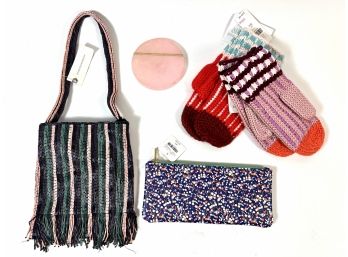 (4) Anthropologie Pieces - Handbag, Pouch, Coaster & Mittens