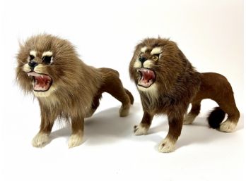 (2) Pair Of Antique Horse Hair Lions